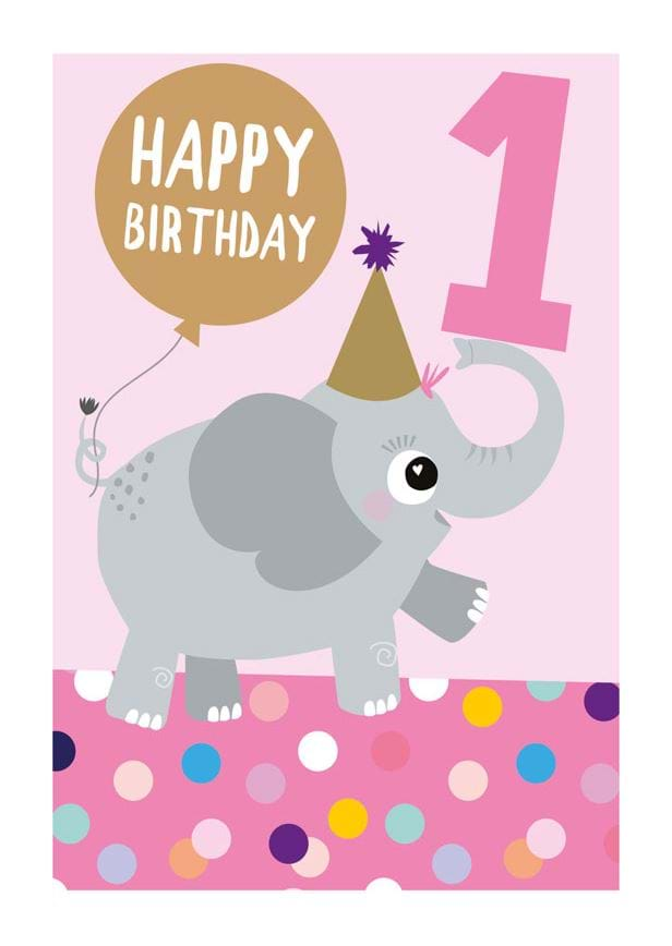 Elephant 1st Birthday Card