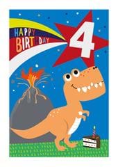 Dino Volcano 4th Birthday Card