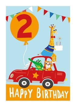 Animal Drive 2nd Birthday Card