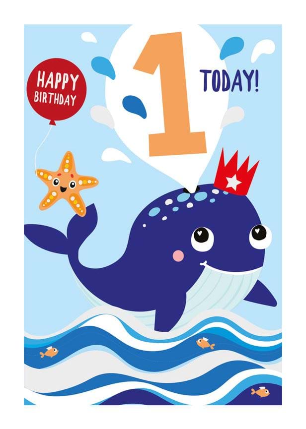 Whale 1st Birthday Card
