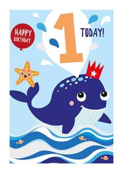 Whale 1st Birthday Card