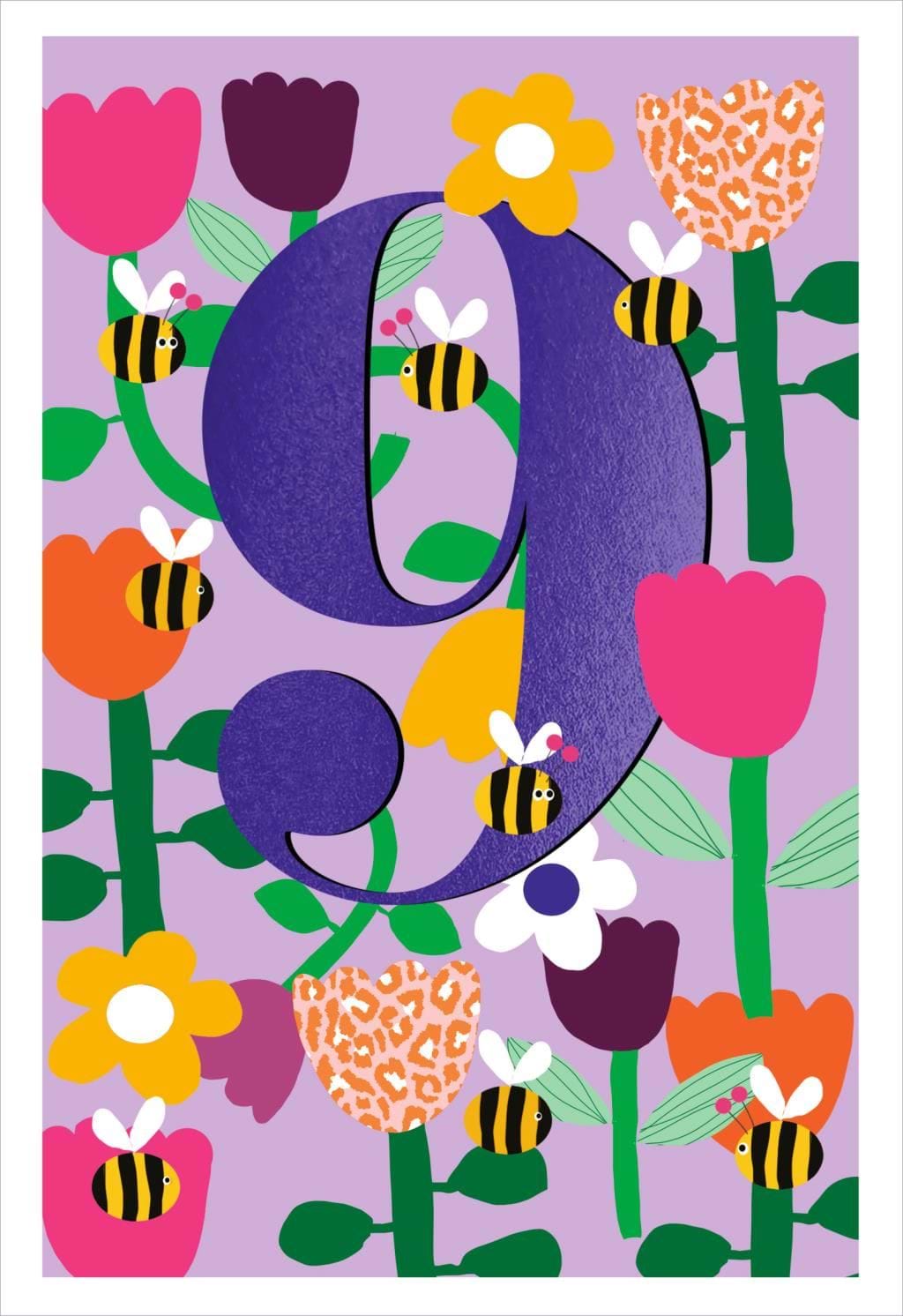 Bees 9th Birthday Card