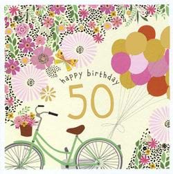 Floral Bike 50th Birthday Card