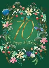 Green Floral 70th Birthday Card