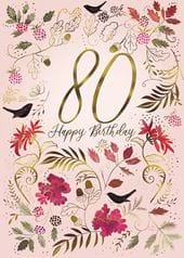 Pink Floral 80th Birthday Card