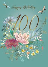 Green Floral 100th Birthday Card
