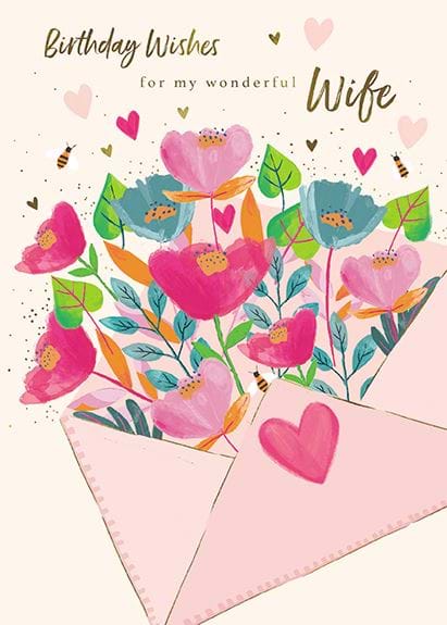 Flower Wishes Wife Birthday Card
