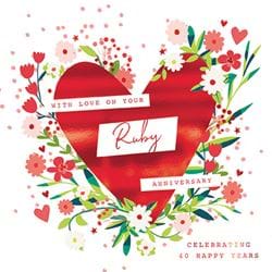 Floral Heart Ruby Anniversary Card