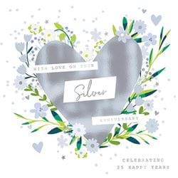 Floral Heart Silver Anniversary Card