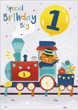 Tiger Train 1st Birthday Card