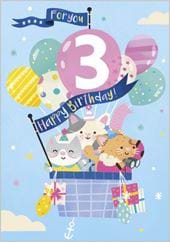 Cat Party 3rd Birthday Card