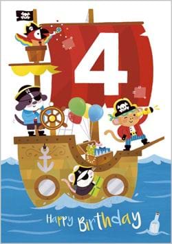 Pirate Ship 4th Birthday Card