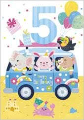 Party Camper Van 5th Birthday Card