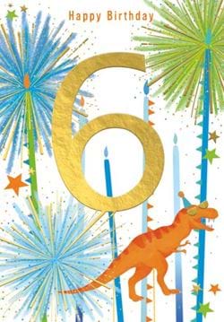 Dinosaur Sparkles 6th Birthday Card