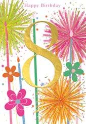Flower Sparkles 8th Birthday Card