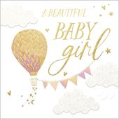 Hot Air Balloon New Baby Girl Card