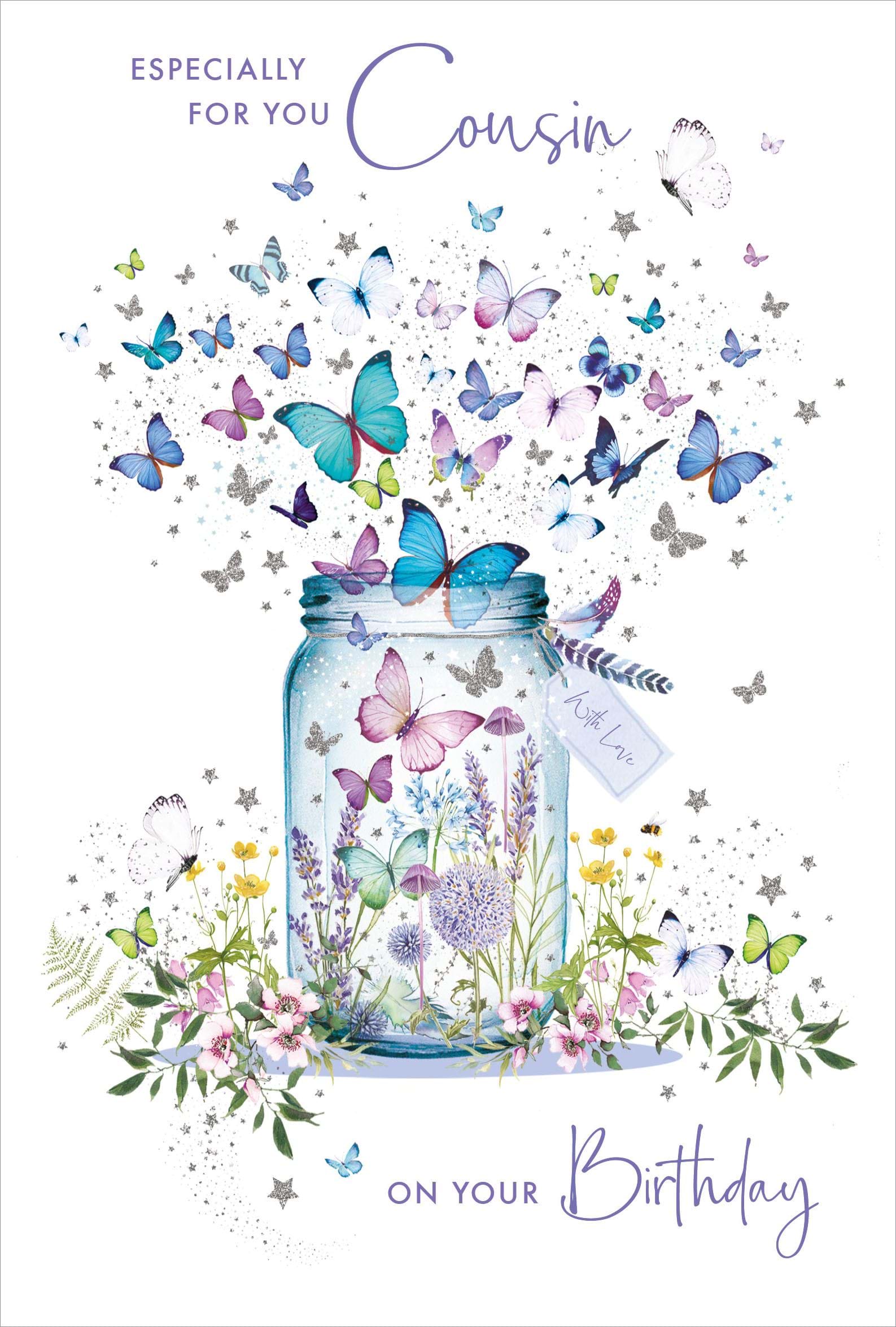 Butterfly Jar Cousin Birthday Card