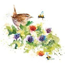 Wren on Blackberries Greeting Card