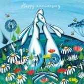 Rabbits in a Meadow Anniversary Card