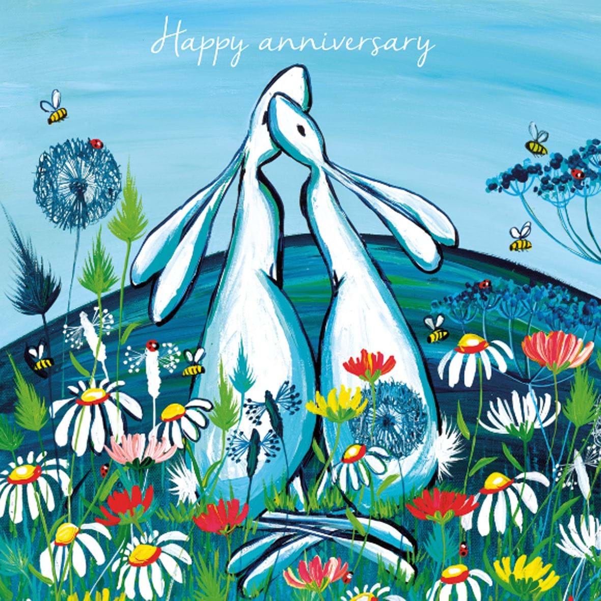 Rabbits in a Meadow Anniversary Card