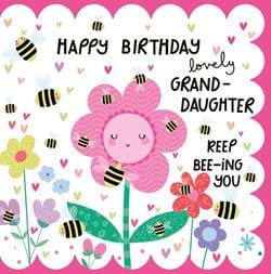 Pink Flower Granddaughter Birthday Card