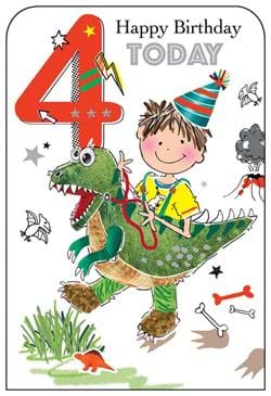 Dinosaur 4th Birthday Card