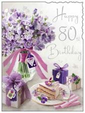 Purple Flowers 80th Birthday Card