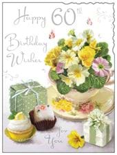 Flowers and Cake 60th Birthday Card