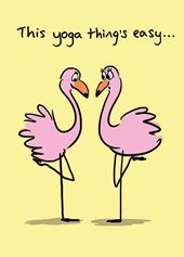 Yoga Flamingos Birthday Card