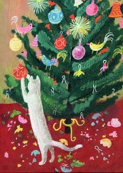 Cat and Tree Christmas Cards - Pack of 10