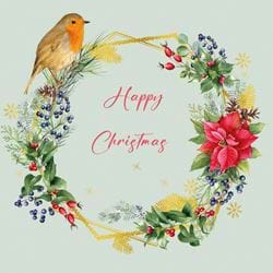 Robin and Berries Wreath - Personalised Christmas Card