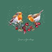 Robins on Hawthorns Branch - Personalised Christmas Card