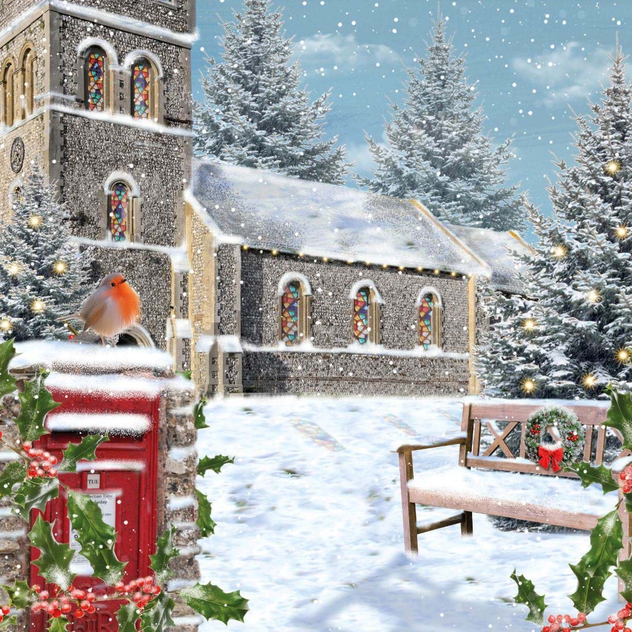 Robin and Church - Personalised Christmas Card