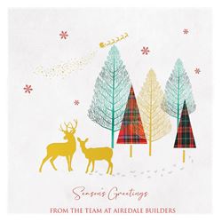 Deer and Tartan Tree - Front Personalised Christmas Card
