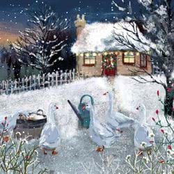 Cottage and Geese - Personalised Christmas Card