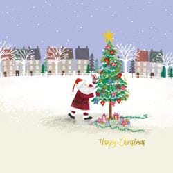 Santa Decorating Tree - Personalised Christmas Card