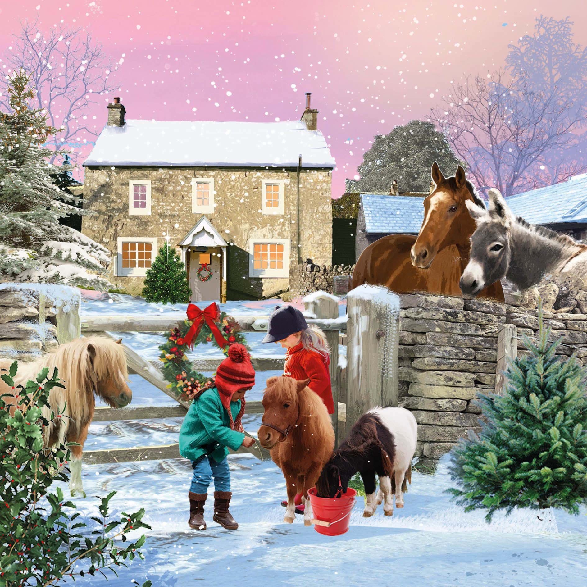 Feeding the Pony - Personalised Christmas Card