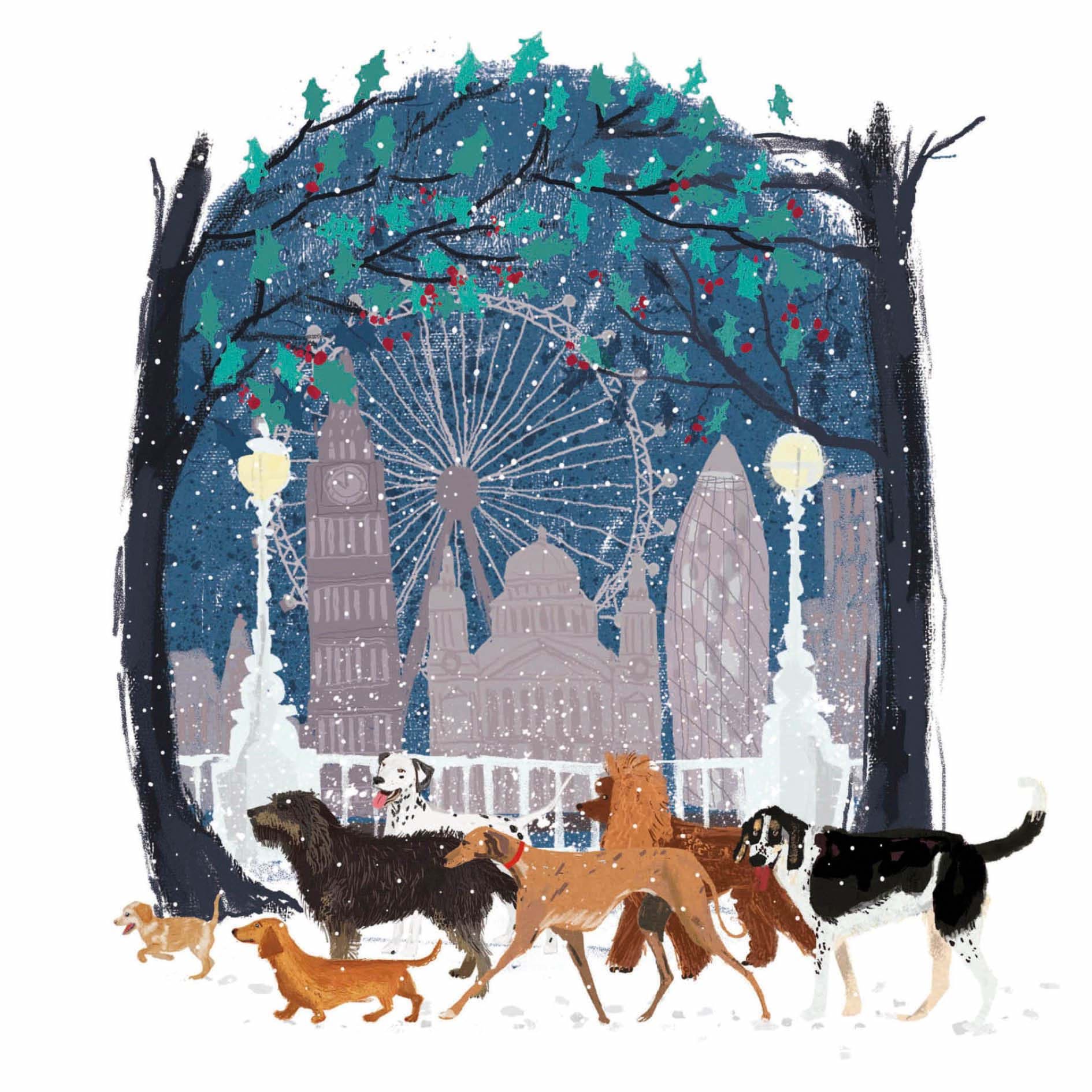 Dogs Walking - Personalised Christmas Card