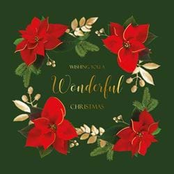 Red Poinsettia Wreath - Personalised Christmas Card