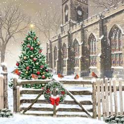 Church and Christmas Tree - Personalised Christmas Card