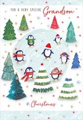 Penguin Fun Grandson Christmas Card
