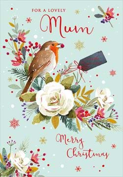 Robin Floral Mum Christmas Card