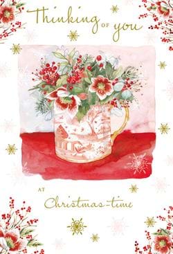 Floral Jug Thinking of you Christmas Card