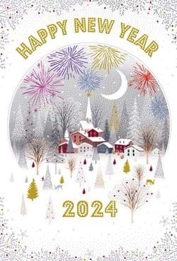 Snowy Village New Year Card