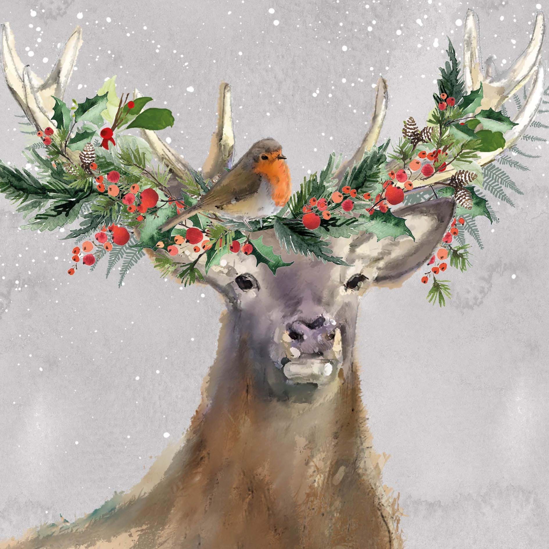Stag and Robin Christmas Card