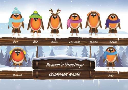 Teamwork Robins - Front Personalised Christmas Card