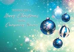 Baubles Blue and Bright - Front Personalised Christmas Card