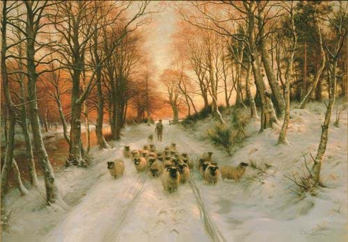 Herding Sheep in a Winter Landscape - Personalised Christmas Card
