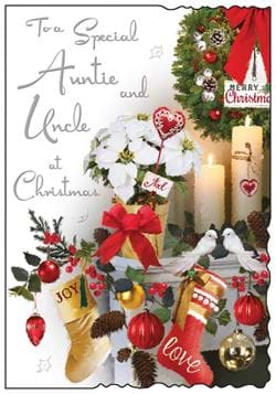 Fireplace Auntie and Uncle Christmas Card