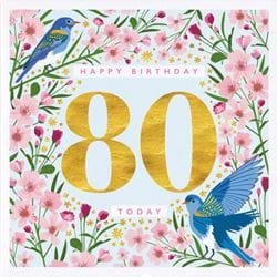 Birds and Blossom 80th Birthday Card